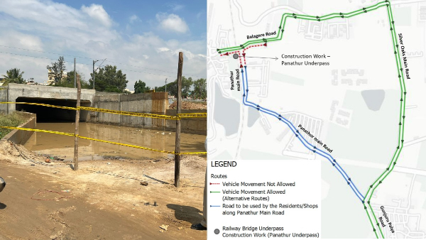 Bengaluru Traffic Police Advisory Stalled Panathur Railway Underpass Construction Begins July 9