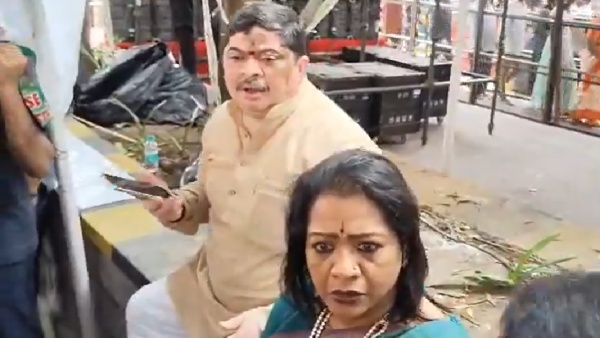 Telangana Minister Ponnam Prabhakar and Greater Hyderabad Municipal Corporation Mayor Gadwal Vijayalakshmi at the Balkampet Yellamma temple