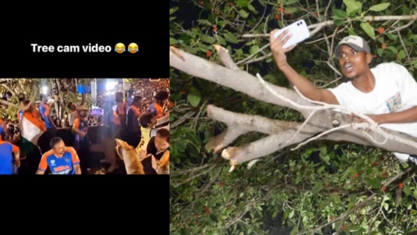 Man records Team India from a tree branch