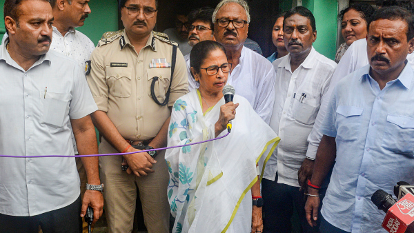West Bengal Chief Minister Mamata Banerjee addresses the media after meeting parents of a postgraduate trainee doctor who was sexual assaulted and killed in Kolkata at Panihati in North 24 Parganas Monday Aug 12 2024