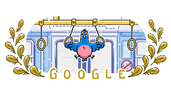 Google Doodle Celebrates Paris Games With Gymnastics Rings In Subway Car Google Doodle Celebrates Paris Games With Gymnastics Rings In Subway Car