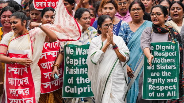 West Bengal Chief Minister and TMC chief Mamata Banerjee along with party leaders