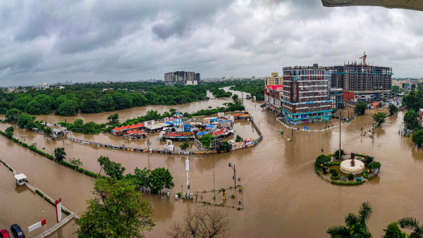 A flooded area after heavy monsoon rainfall in Vadodara Tuesday Aug 27 2024