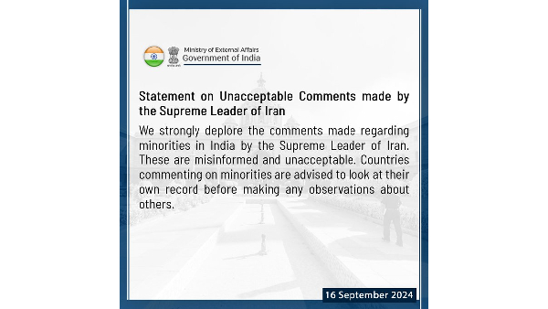 MEA Hits Back At Iran Supreme Leader Look At Your Own Record First