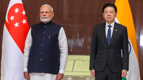 Prime Minister Narendra Modi with his Singapore counterpart Lawrence Wong during a meeting in Singapore