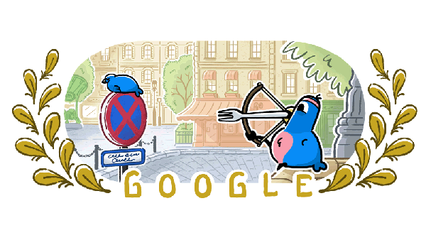 Google Doodle Celebrates Archery At Paris Games Day 2 With A Blue Bird Archer Google Doodle Celebrates Archery At Paris Games Day 2 With A Blue Bird Archer