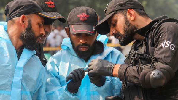 NSG personnel conduct investigation at the site after a blast was reported at Prashant Vihar near CRPF school in Rohini area of New Delhi Sunday Oct 20 2024