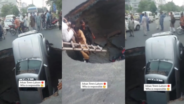 Sinkhole Swallows Cars In Lahore