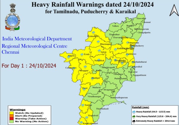 Tamil Nadu Weather Update Heavy Rains To Lash 19 Districts As RMC Issues Yellow Alert For 2 Days