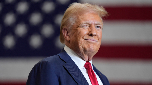 Republican presidential nominee former President Donald Trump speaks during a campaign event