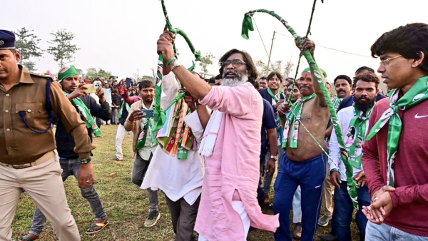 Hemant Soren with supporters during his campaign for the State Assembly elections Hemant Soren with supporters during his campaign for the State Assembly elections
