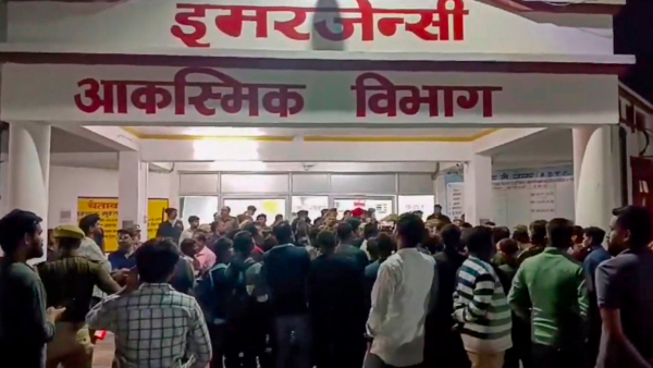 People gather outside the emergency ward after a fire broke out in the Neonatal Intensive Care Unit NICU of the Maharani Laxmi Bai Medical College in Jhansi district early Saturday Nov 16 2024 People gather outside the emergency ward after a fire broke out in the Neonatal Intensive Care Unit NICU of the Maharani Laxmi Bai Medical College in Jhansi district early Saturday Nov 16 2024