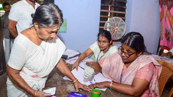 A voter gets her finger marked with indelible ink before casting vote during Kerala s Palakkad Assembly constituency bypoll in Palakkad Kerala Wednesday Nov 20 2024