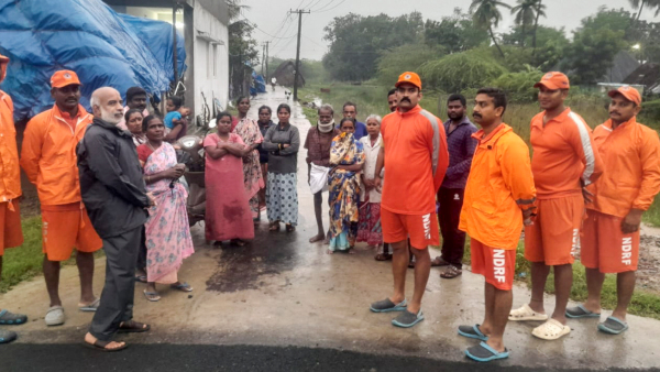 Disaster Management team carries out evacuation in Karaikal as deep depression over the southwest Bay of Bengal is expected to intensify into a cyclonic storm in Puducerry Wednesday Nov 27 2024