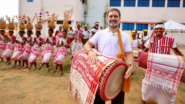 LoP in Lok Sabha and Congress leader Rahul Gandhi during a public meeting ahead of Jharkhand Assembly elections in Lohardaga district Jharkhand Friday Nov 8 2024