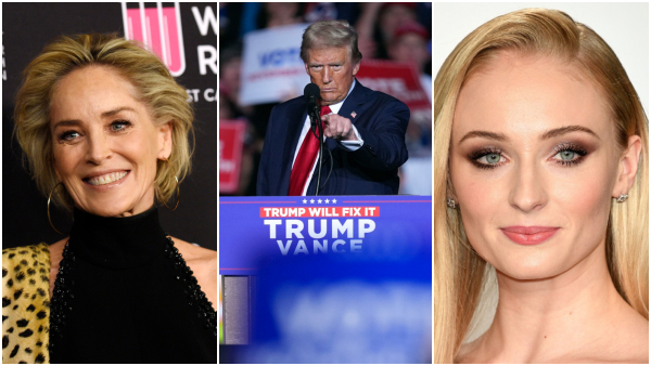 Sharon Stone L Donald Trump C Sophie Turner R