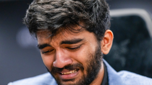 D Gukesh reacts after beating title-holder China s Ding Liren in the 14th and last game of the FIDE World Chess Championship 2024 in Singapore Thursday Dec 12 2024