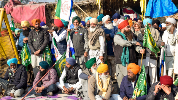 Farmers gather at their protest site at Shambhu border in Patiala district Punjab Saturday Dec 14 2024 A jatha of 101 farmers will resume their foot march to Delhi at 12 noon on Saturday from the Shambhu border to press the Centre for various demands including a legal guarantee for minimum support price