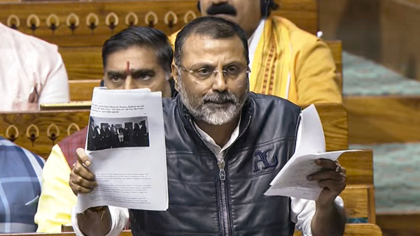 BJP MP Nishikant Dubey speaks in the Lok Sabha during the Winter session of Parliament in New Delhi Thursday Dec 5 2024
