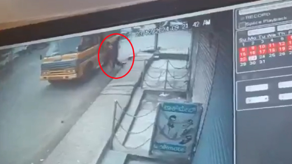 CCTV Video Live Wire Falls Near School Bus In Karnataka