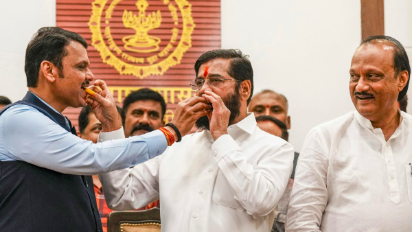 Maharashtra Chief Minister Eknath Shinde with Deputy Chief Ministers Devendra Fadnavis and Ajit Pawar Maharashtra Chief Minister Eknath Shinde with Deputy Chief Ministers Devendra Fadnavis and Ajit Pawar