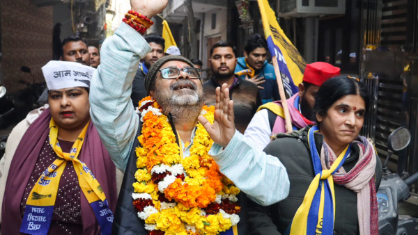 AAP candidate Avadh Ojha during a padyatra ahead of Delhi Assembly polls AAP candidate Avadh Ojha during a padyatra ahead of Delhi Assembly polls