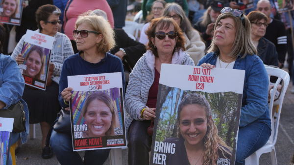 Relatives and friends of people killed and abducted by Hamas and taken into Gaza gather in Tel Aviv Israel on Sunday Jan 19 2025