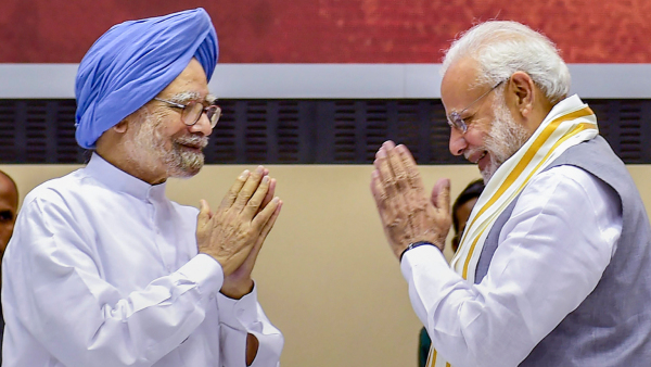 File photo of former prime minister Manmohan Singh with Prime Minister Narendra Modi