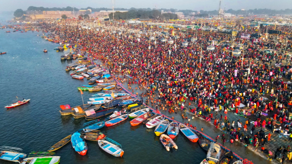 Devotees gather to take holy dip in river Ganga during Maha Kumbh Mela 2025 in Prayagraj Monday Jan 20 2025