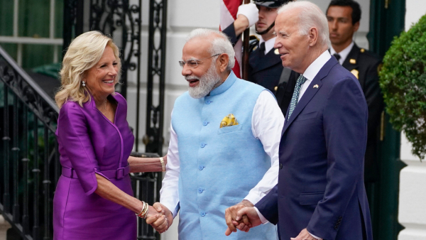 US President Joe Biden and first lady Jill Biden welcome India s Prime Minister Narendra Modi
