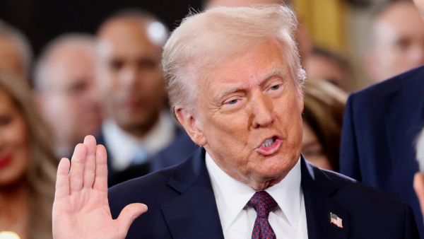 Donald Trump takes the oath of office during the 60th Presidential Inauguration in the Rotunda of the U S Capitol in Washington Monday Jan 20 2025 Donald Trump takes the oath of office during the 60th Presidential Inauguration in the Rotunda of the U S Capitol in Washington Monday Jan 20 2025