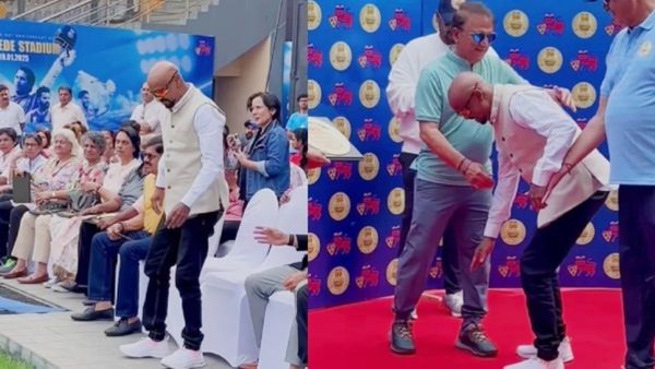 Vinod Kambli Struggles To Walk But Shows Respect To Sunil Gavaskar At Wankhede Stadium Vinod Kambli Struggles To Walk But Shows Respect To Sunil Gavaskar At Wankhede Stadium