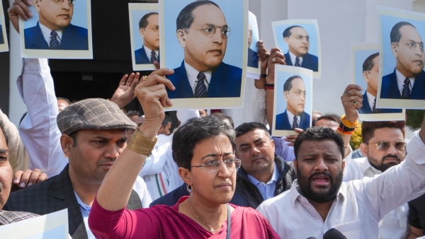 Leader of Opposition in the Delhi Assembly Atishi with other AAP MLAs