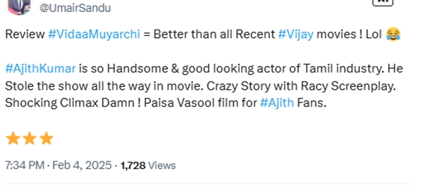 Vidaamuyarchi First Review Vidaamuyarchi First Review