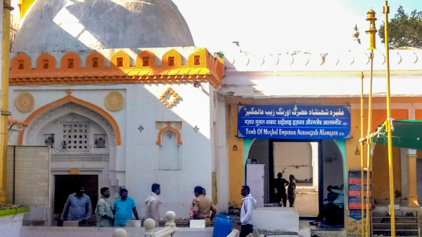 Security arrangements at the tomb of the Mughal emperor Aurangzeb after Bajrang Dal and VHP s protest demanding its removal from Maharashtra in Chhatrapati Sambhajinagar Monday March 17 2025