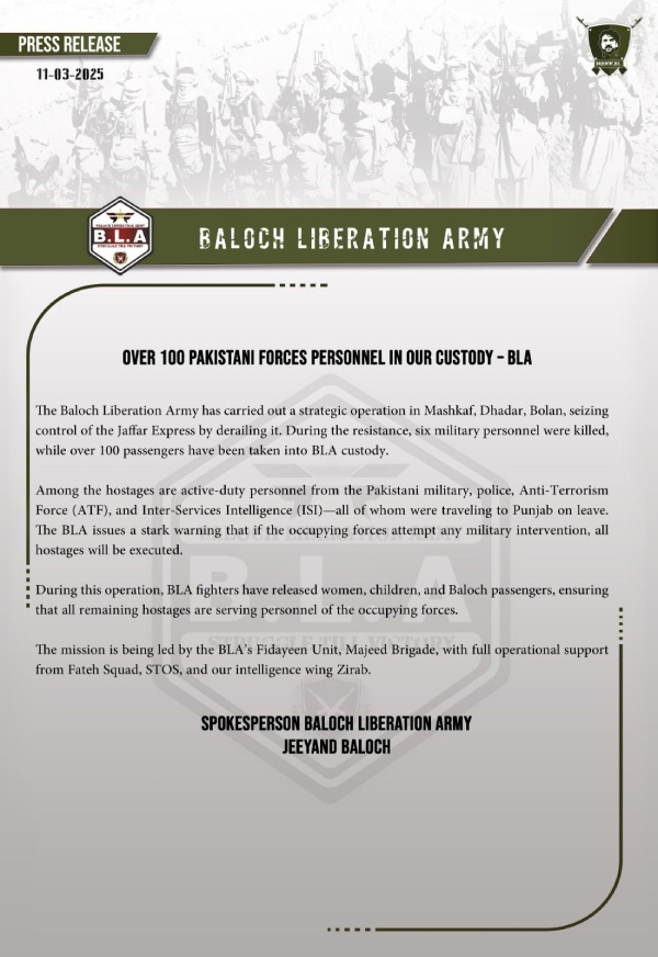 Baloch Militants Hijack Jaffar Express