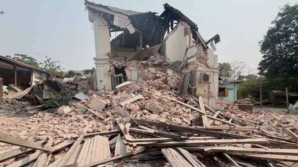 A building is damaged after earthquake Friday March 28 2025 in Naypyitaw Myanmar A building is damaged after earthquake Friday March 28 2025 in Naypyitaw Myanmar