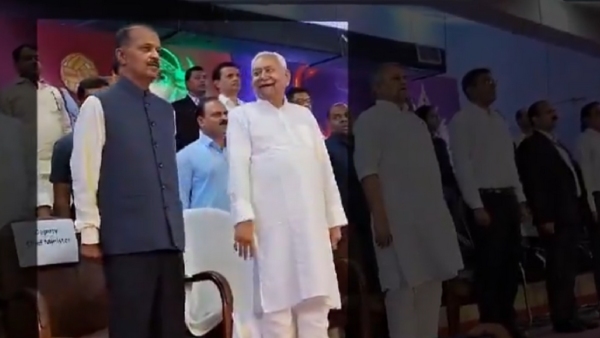 Nitish Kumar Caught Chatting and Fidgeting as National Anthem Plays at Sports Event