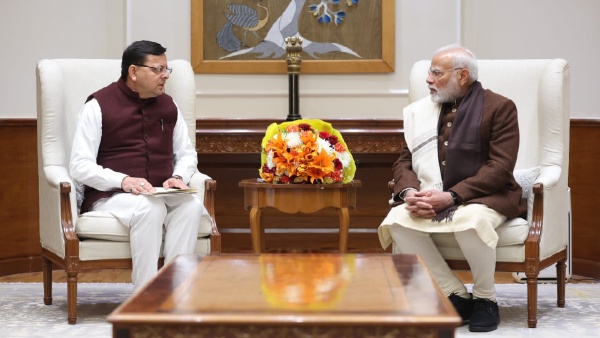 Uttarakhand CM Pushkar Singh Dhami with PM Narendra Modi