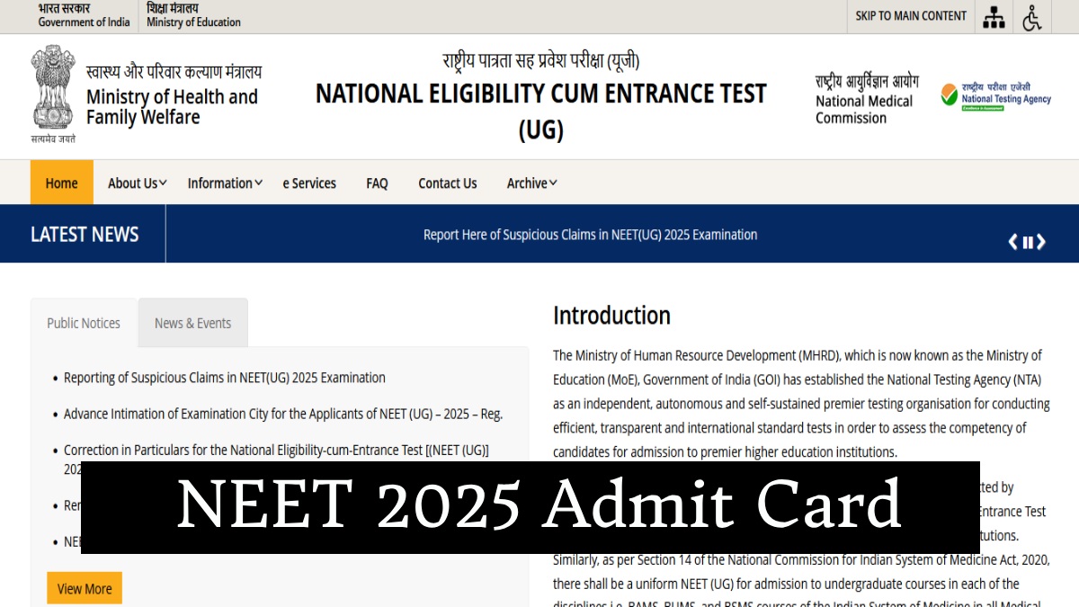NEET 2025 Admit Card Be Released This Week? When And Where To Download ...