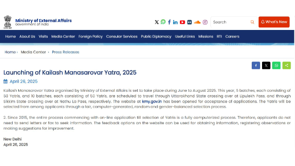 Kailash Mansarovar Yatra 2025 to Resume from June After 5 Years Applications Open at kmy gov in Check Details