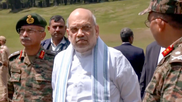 Union Home Minister Amit Shah visits the site of the Pahalgam terror attack in Anantnag district Jammu and Kashmir Wednesday April 23 2025