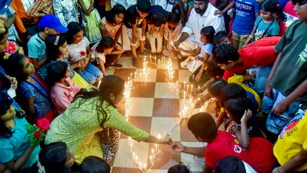 Students engage in making a map of India using candles to pay tribute to victims of the Pahalgam terror attack in Thiruvananthapuram Friday April 25 2025