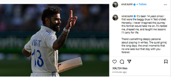 Virat Kohli Announces Retirement from Test Cricket After 14-Year Illustrious Career