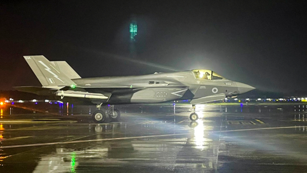 British F-35 fighter jet after making an emergency landing at the International Airport on Saturday night after running low on fuel in Thiruvananthapuram Kerala