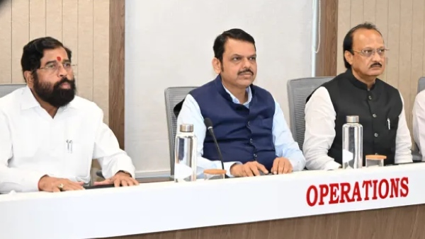Maharashtra CM Devendra Fadnavis with Deputy CMs Eknath Shinde and Ajit Pawar