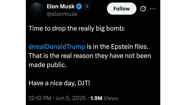 Elon Musk Deletes Posts Alleging Trump Link To Epstein Files Amid Public Feud