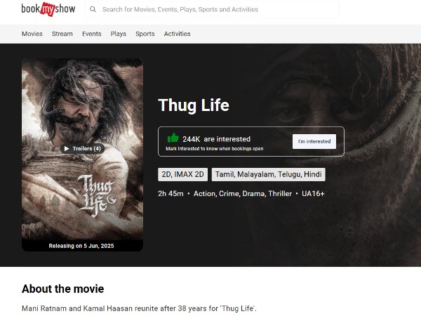 Thug life advance booking in Bengaluru Thug life advance booking in Bengaluru