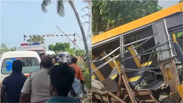 Tamil Nadu Train Hits School Bus 3 Students Killed In Cuddalore District