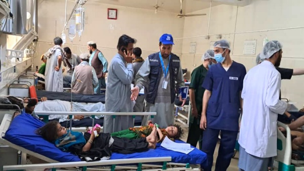 WHO in hospitals and health facilities supporting the treatment of the wounded and assessing urgent health needs
